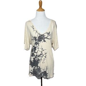 Calvin Klein Jeans Floral 3/4 Sleeveless V Neck Top Tee Tshirt Women's Size L